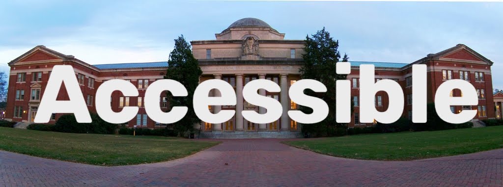An image of the Chambers building from the front with the word Accessible overlayed on top